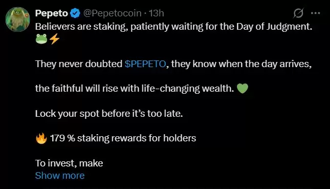 Pepeto社区质押奖励相关帖子截图