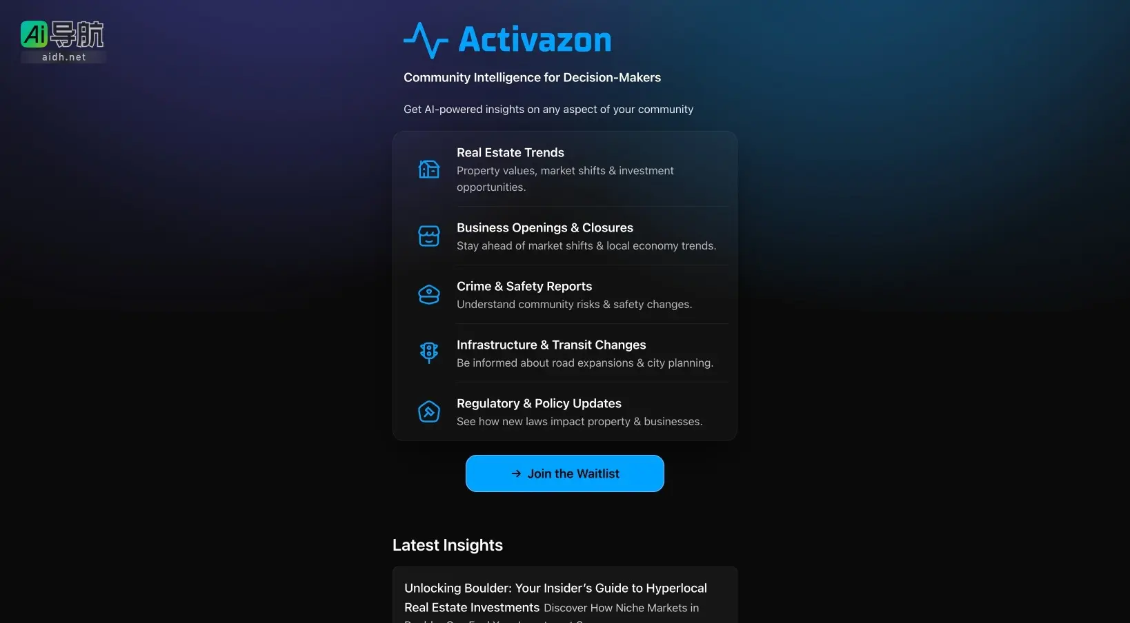 Activazon 提供社区智能分析,助力决策者洞察房地产趋势、经济变化及安全风险