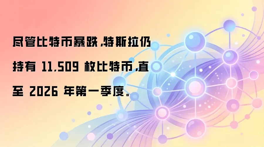 尽管比特币暴跌,特斯拉仍持有 11,509 枚比特币,直至 2026 年第一季度。