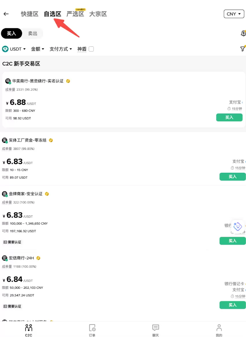 2. 进入C2C交易页面