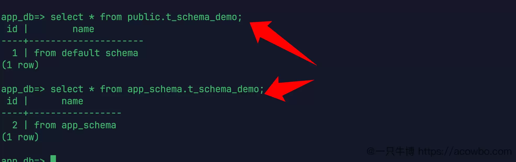 使用 schema 前缀查询同名表