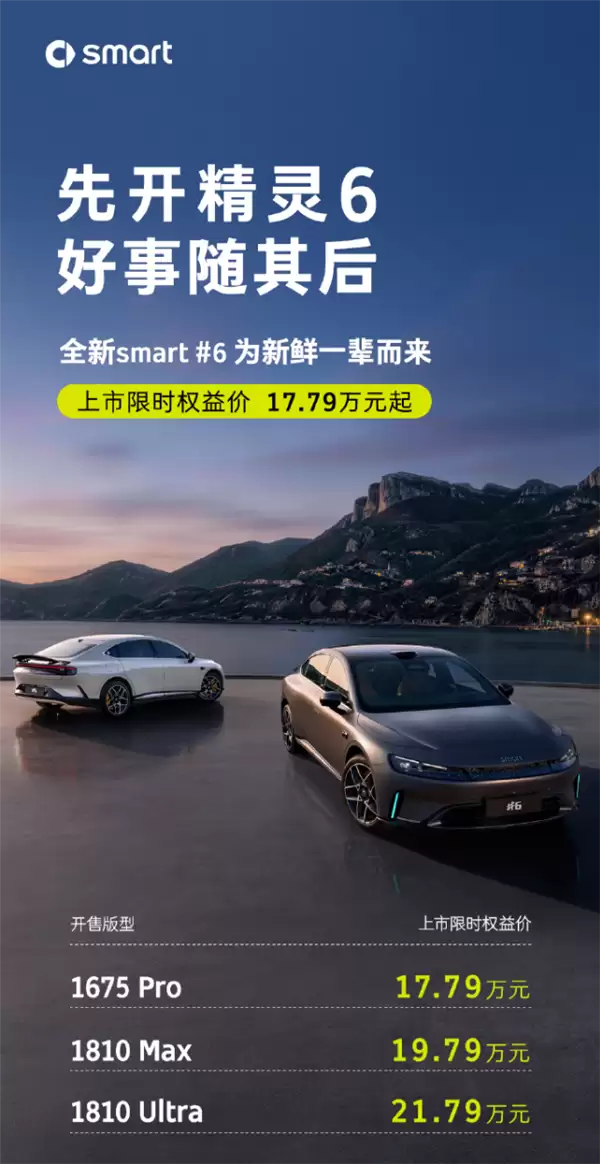 17.79万元起！全新smart精灵6号上市：综合续航1810km 全球续航最长掀背轿车