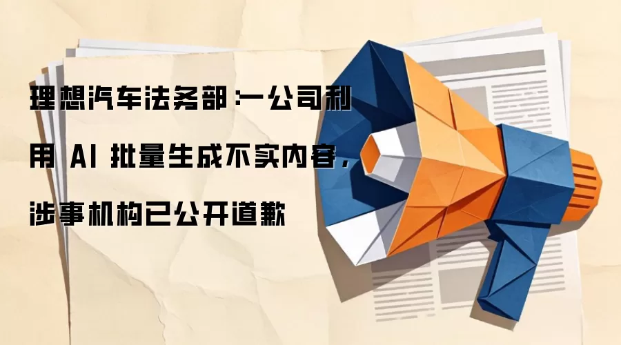 理想汽车法务部：一公司利用 AI 批量生成不实内容，涉事机构已公开道歉