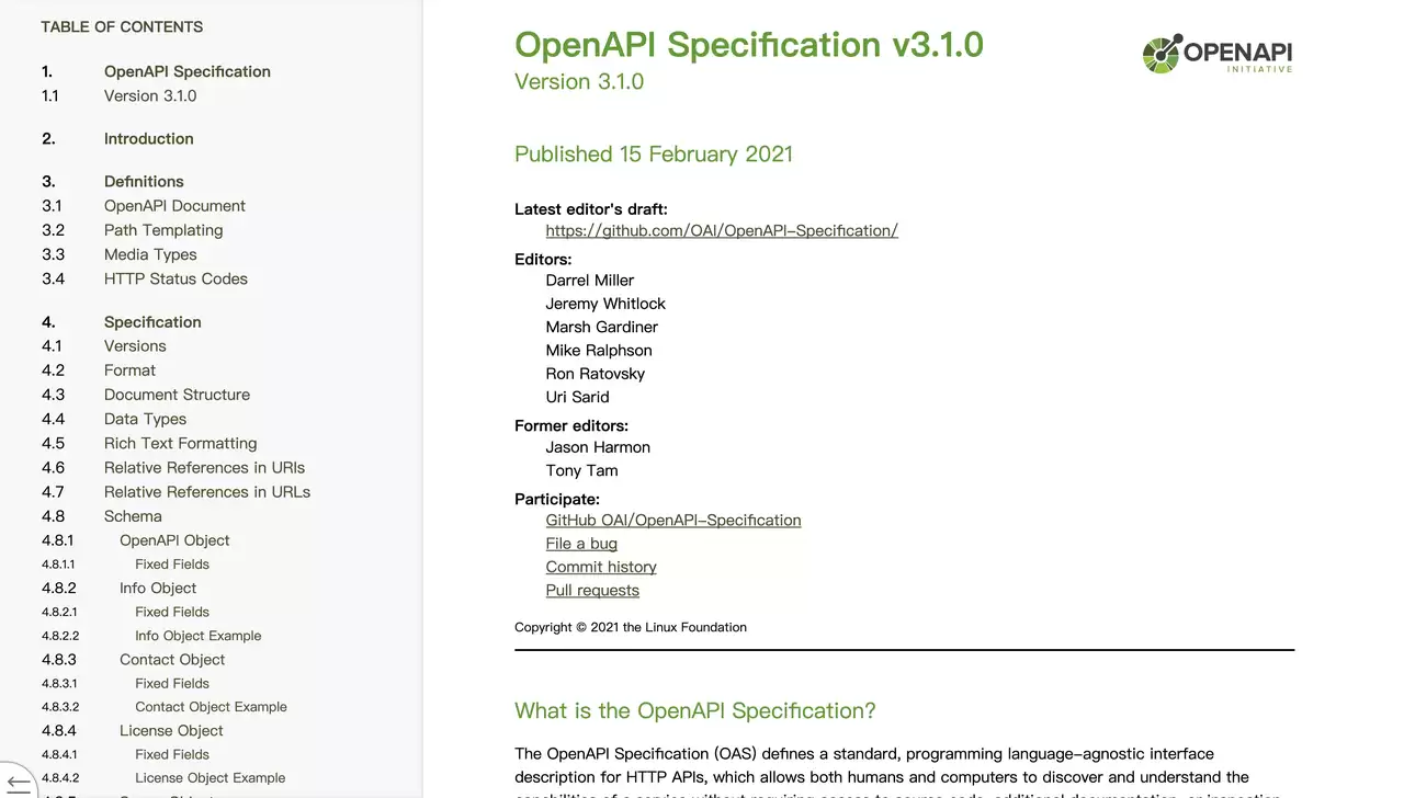 OpenAPI 规范文档截图