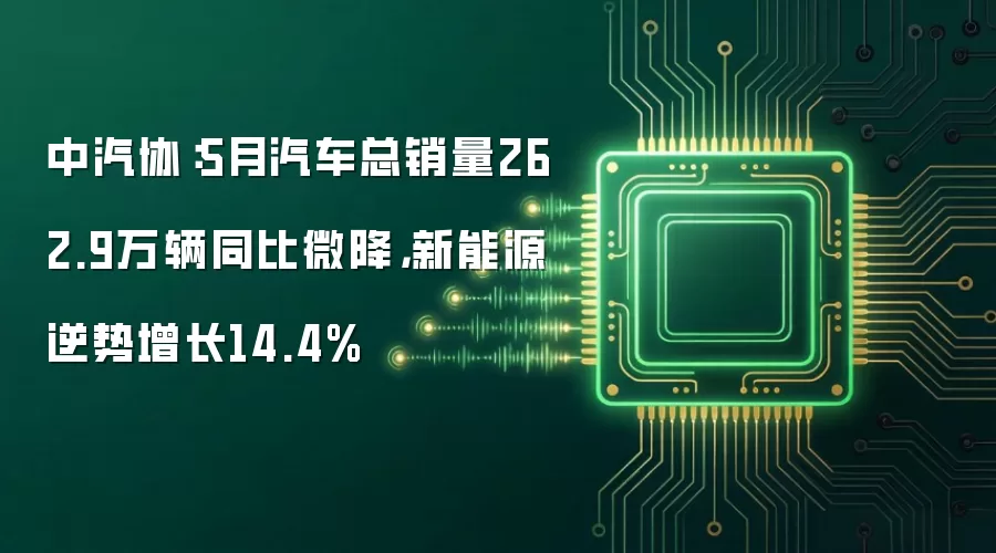 中汽协：5月汽车总销量262.9万辆同比微降，新能源逆势增长14.4%