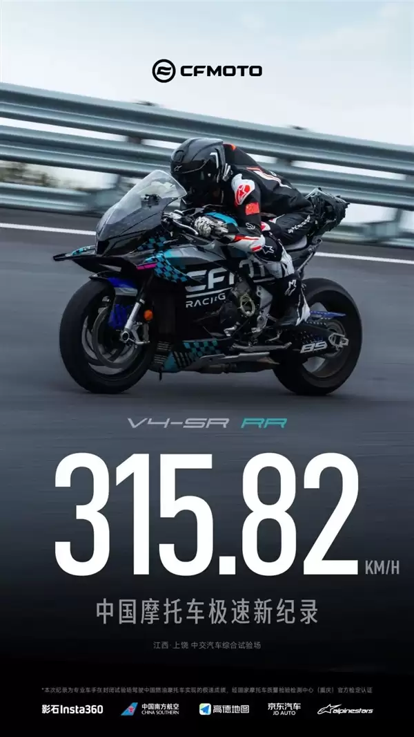 315.82km/h！春风V4SR-RR破中国摩托车极速新纪录