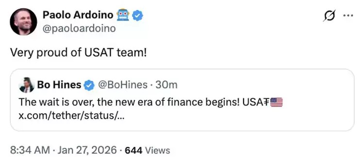 泰达币（Tether）通过Anchorage推出符合GENIUS标准的美元稳定币USAt