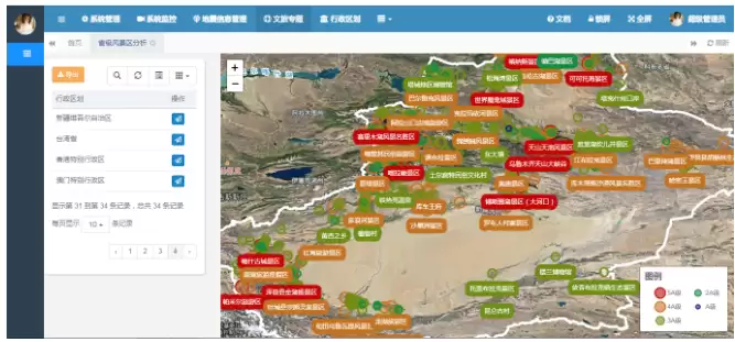 新疆维吾尔自治区风景区分布示意图