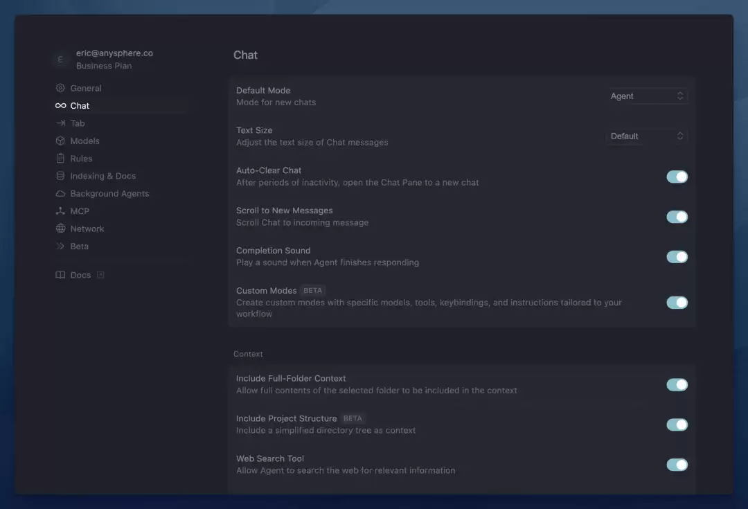 Settings in Cursor