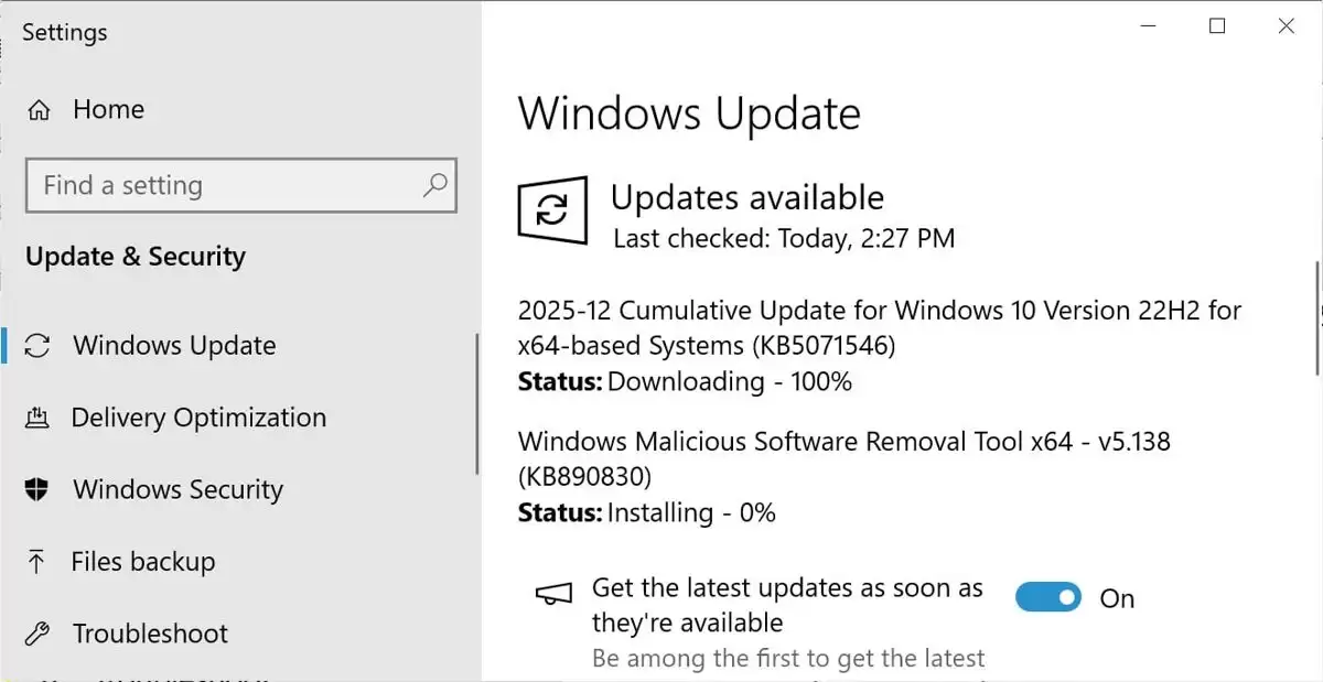 Win10 12月扩展安全更新KB5071546发布:修复57个漏洞