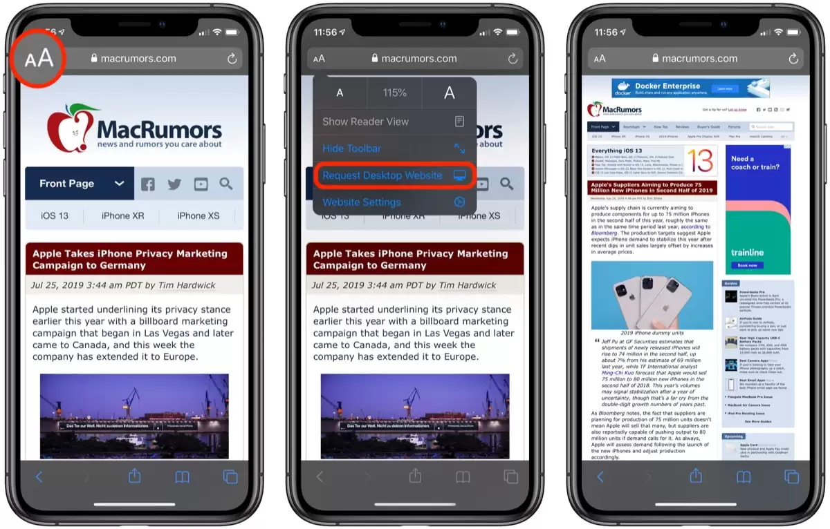 如何在 iOS 13 设备的 Safari 浏览器中请求桌面网站? 如何在 iOS 13 设备的 Safari 浏览器中请求桌面网站?