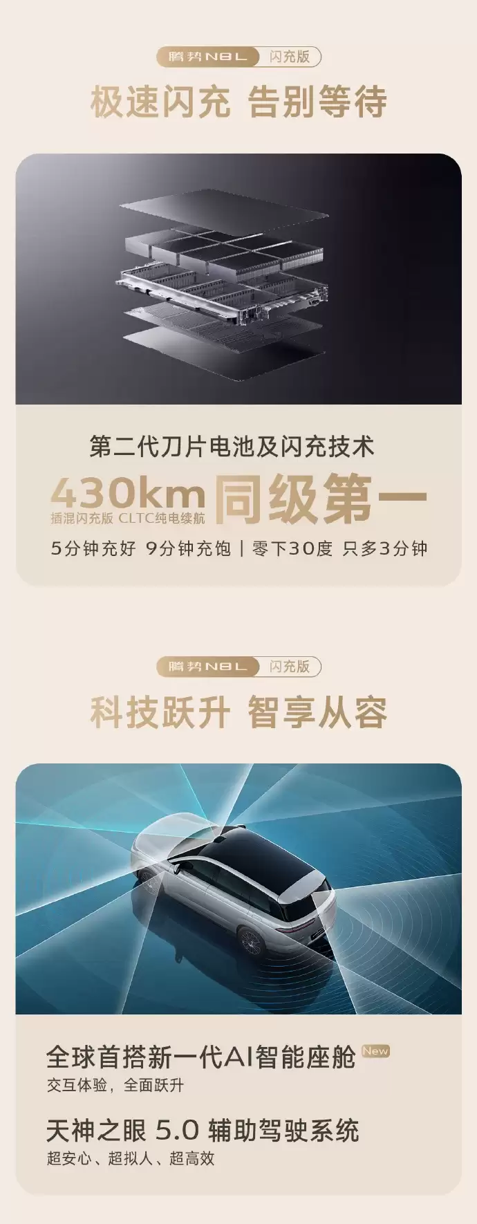 比亚迪腾势 N8L 闪充版预售：35 万元-40 万元，第二代刀片电池