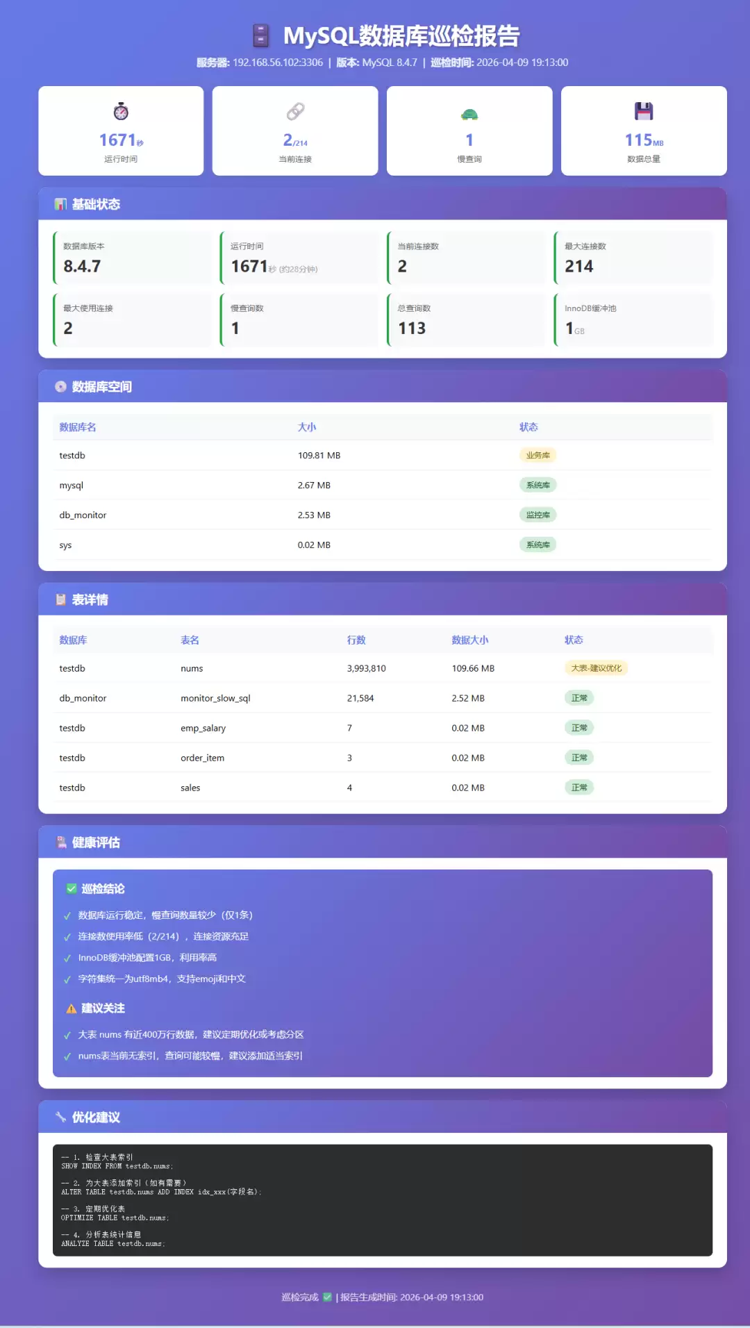 首次巡检报告截图