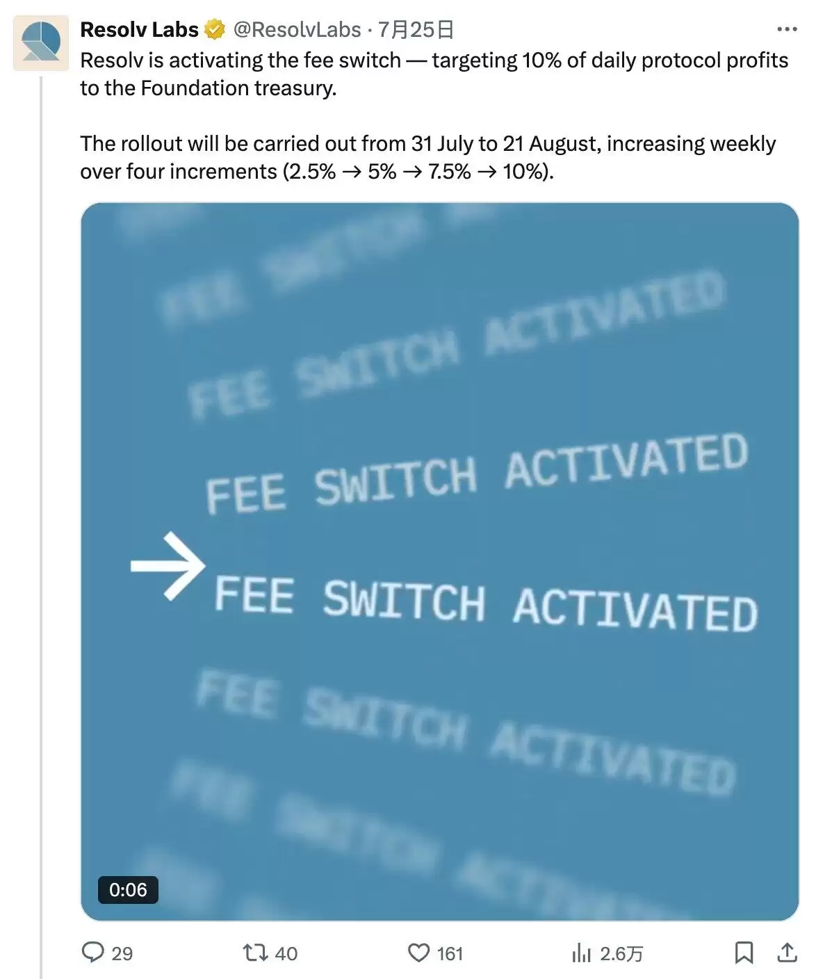 Resolv协议费用开关激活机制与收益分配流程