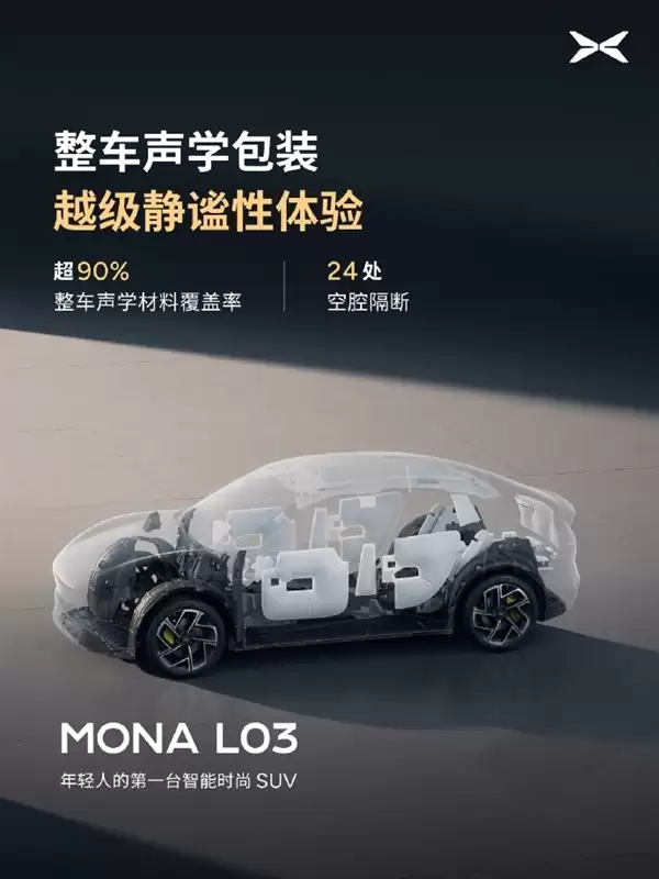 小鹏MONA L03搭载20扬声器 功放超1000W赶超30万级豪华车