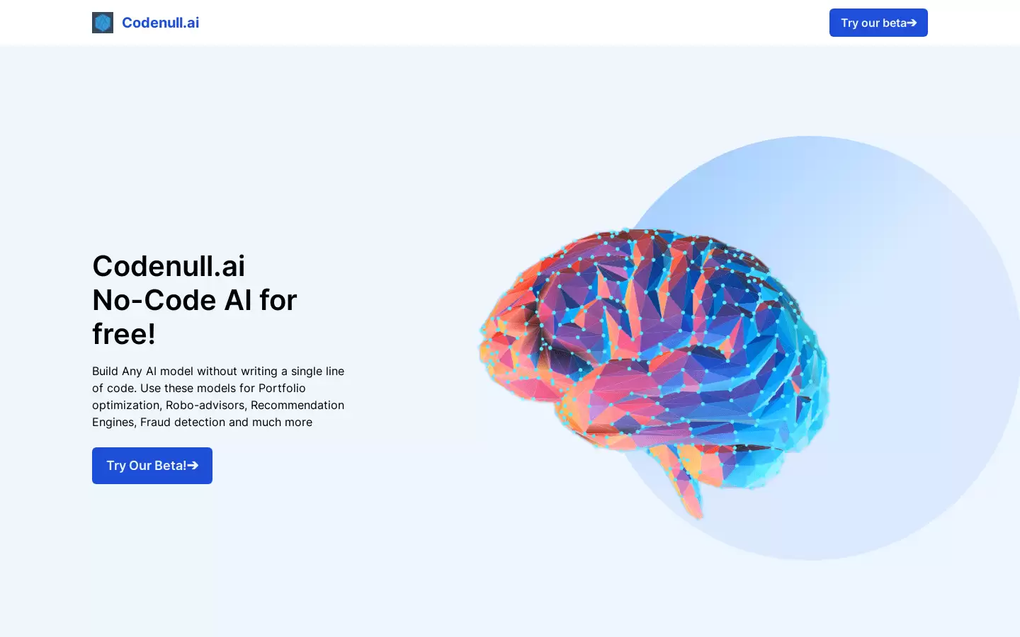 Codenull.ai : 免费试用无代码人工智能！