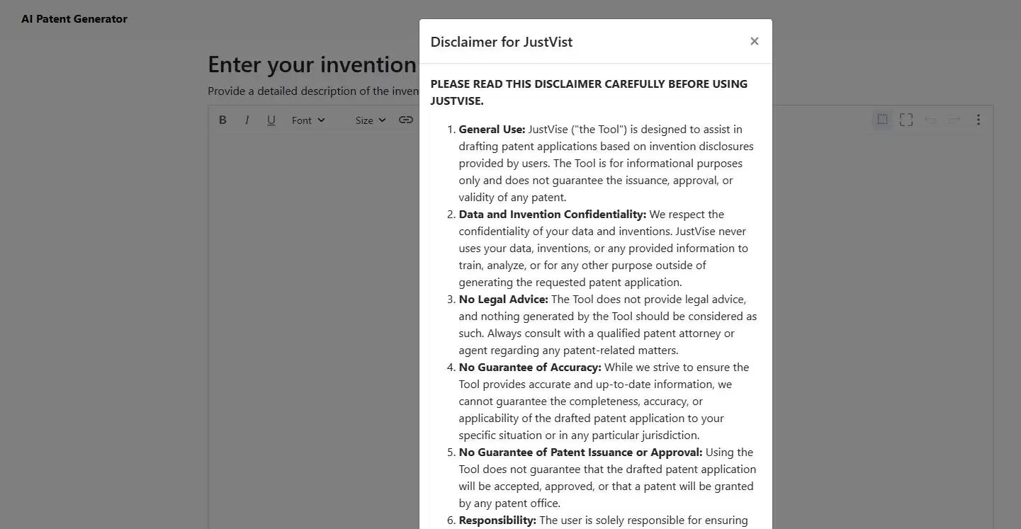 JustVise : AI专利生成器
