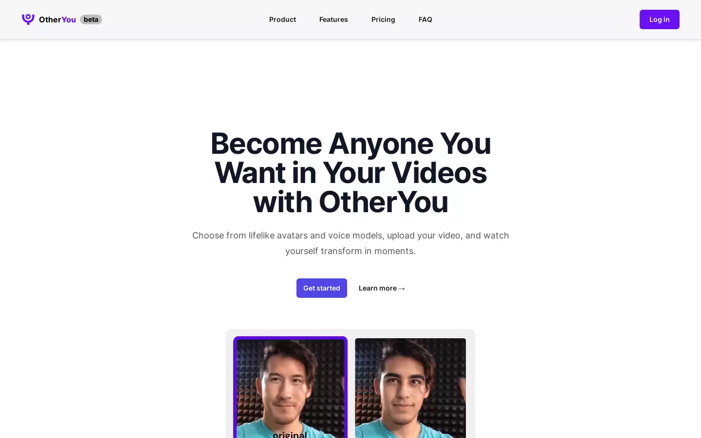 OtherYou : 变身你想成为的人，通过OtherYou在视频中选择真实的虚拟形象和声音模型，上传视频，即刻见证自己的转变。