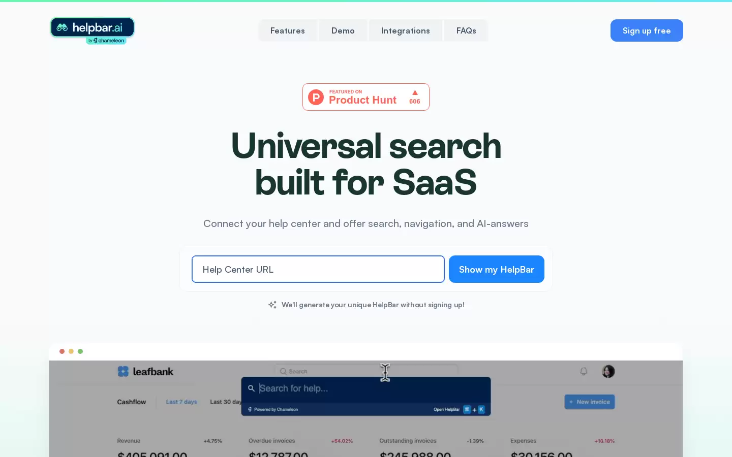 HelpBar : 为SaaS产品提供全局搜索和AI回复功能