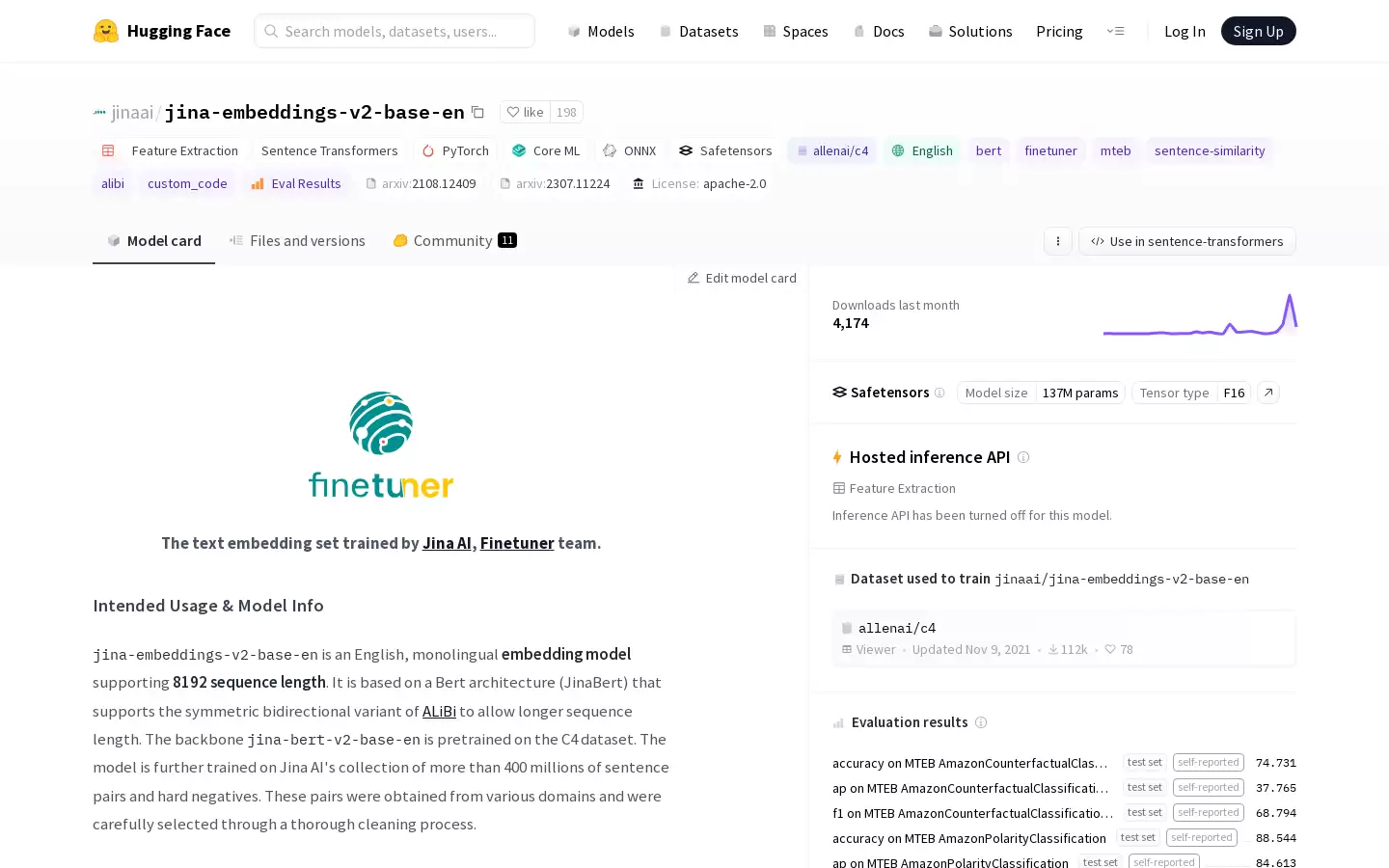 Jina Embeddings V2 Base : 英文文本嵌入模型