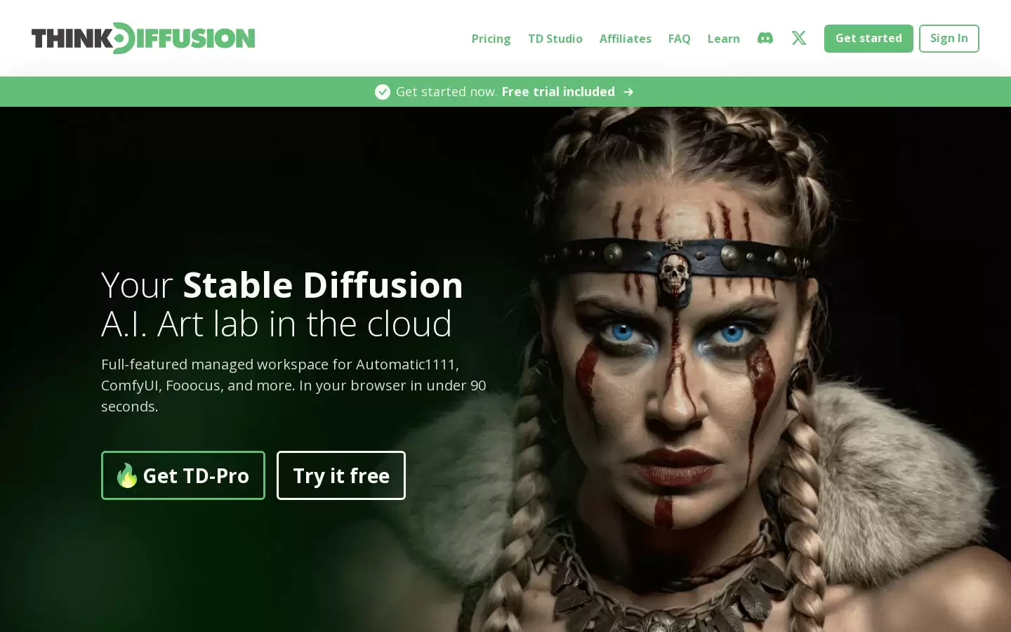 ThinkDiffusion : 使用最强大的稳定扩散 UI，在90秒内无需编码、无需设置，立即获得结果。