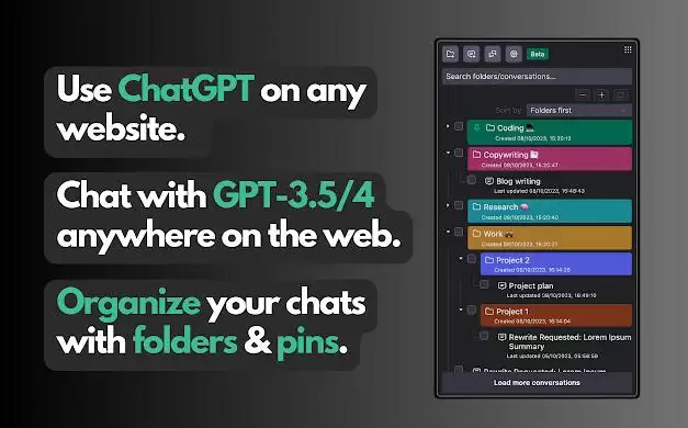 ChatGPT Anywhere: AI Copilot & Chat Folders : 在任何网页上与ChatGPT 3.5/4进行聊天，并创建聊天文件夹