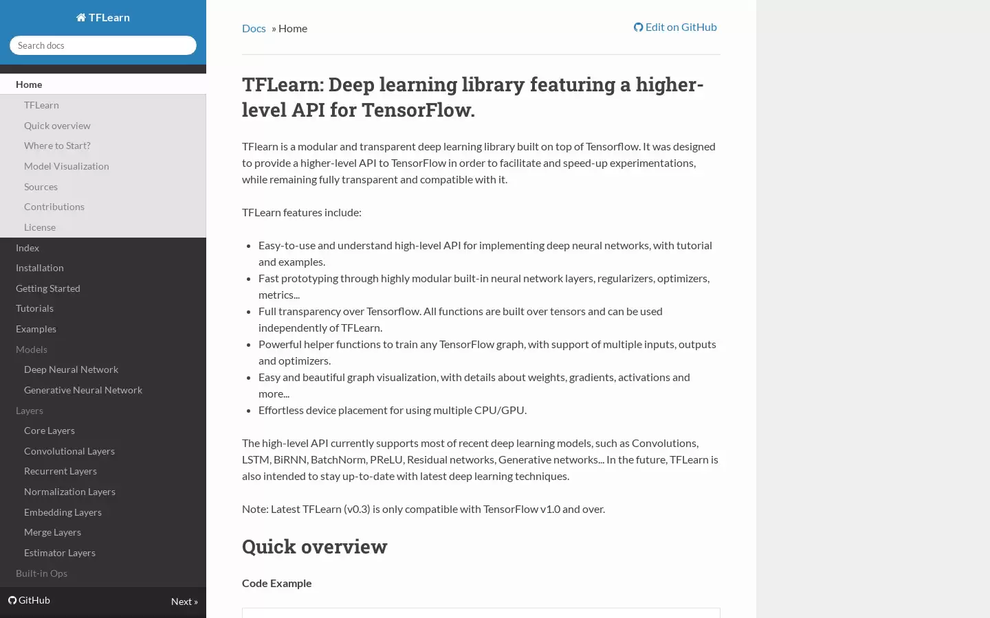 TFLearn : 高级API，简化TensorFlow深度学习