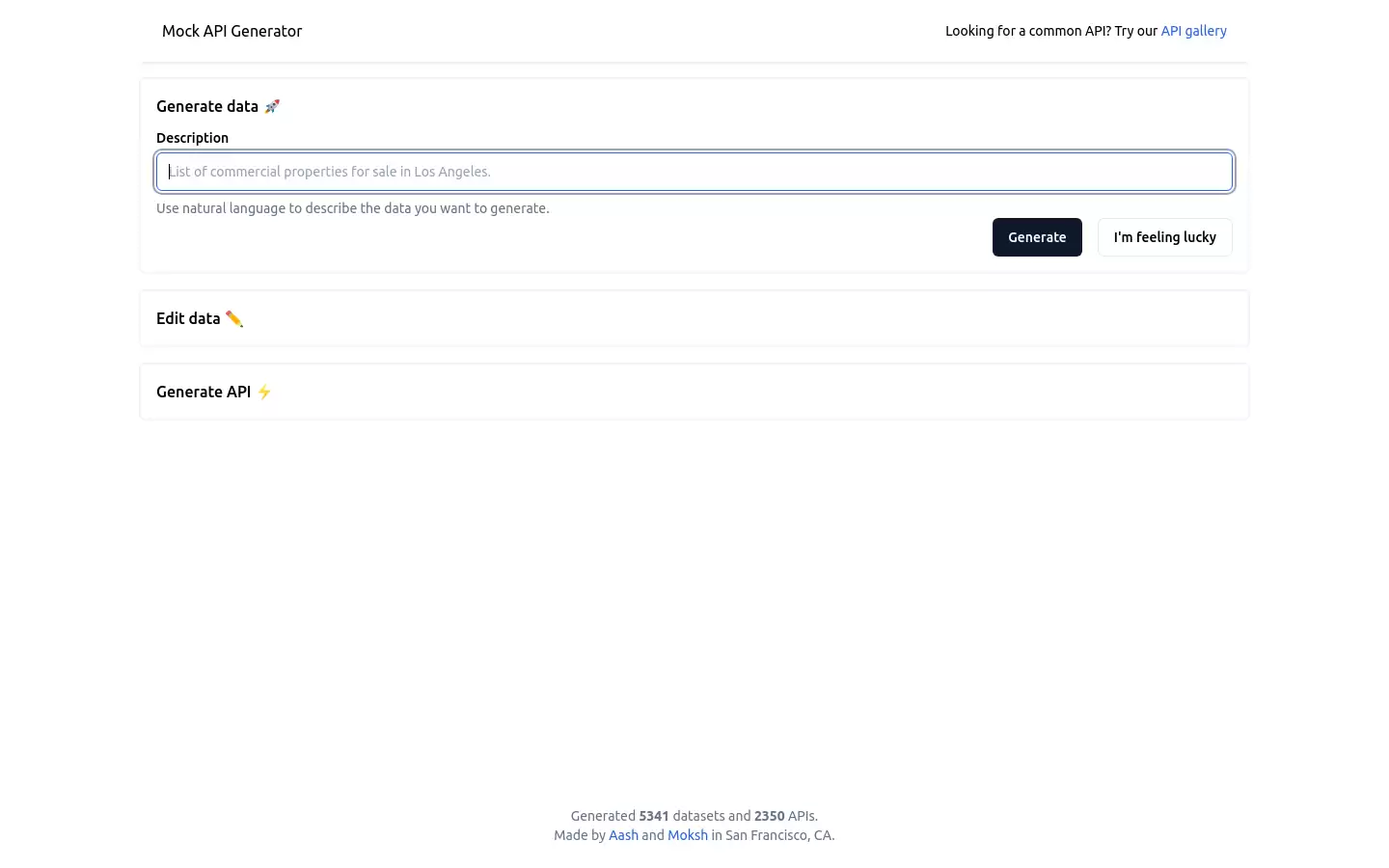 AI-Powered Mock API Generator : 模拟 API 生成器是一个帮助您生成模拟数据和 API 的工具。