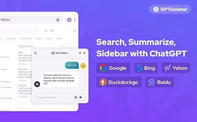GPT Sidebar - Search with ChatGPT : 将ChatGPT的搜索结果与常见搜索引擎结果一同显示，让你的AI助手无处不在。