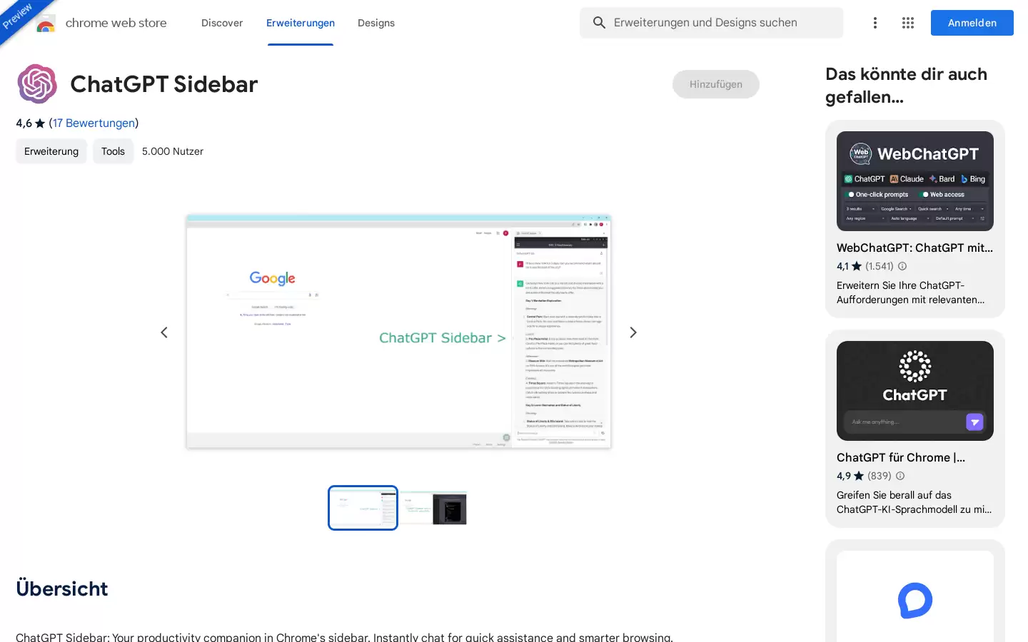 ChatGPT Sidebar : 你的Chrome侧边栏中的助手