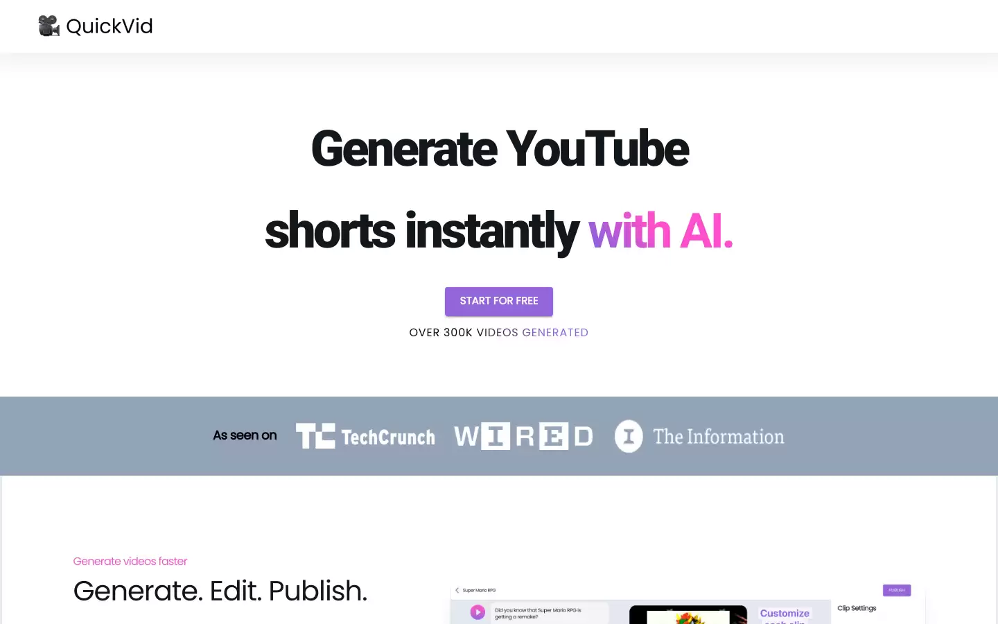 QuickVid : AI快速生成YouTube Shorts