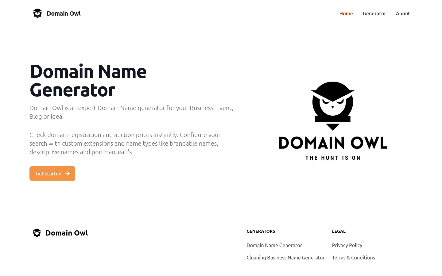 Domain Owl : 专业域名生成器,为您的业务、活动、博客或创意提供帮助。