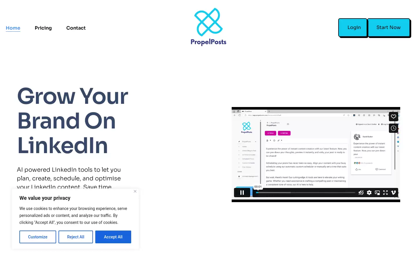 PropelPosts : LinkedIn AI工具，增加您的品牌曝光