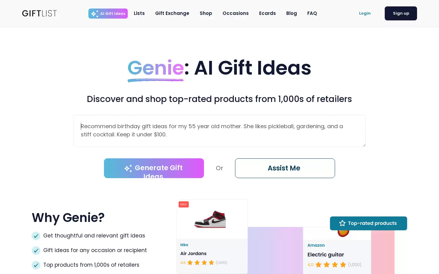 GiftList Genie : 为任何场合或收礼人提供周到和相关的礼品想法