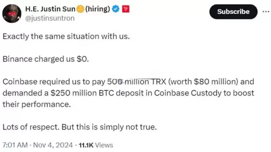 孙宇晨公开指责Coinbase索要巨额上架费