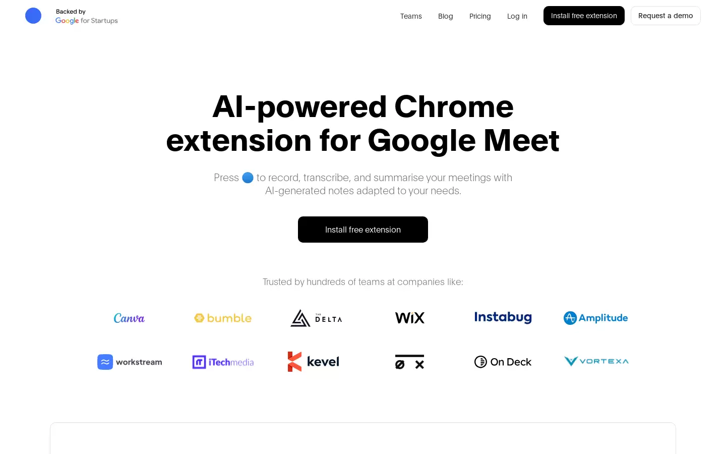 Bluedot : AI驱动的Chrome扩展，可实现会议笔记自动化