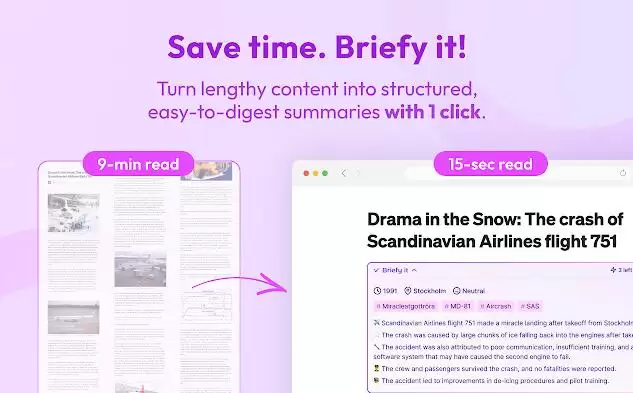 Briefy - AI-powered content summarizer : 点击将内容转化为易于消化的结构化摘要