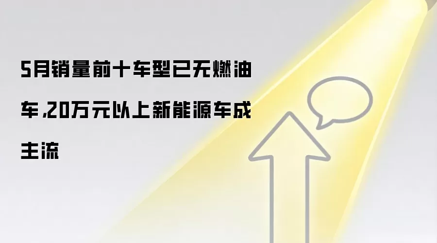 5月销量前十车型已无燃油车，20万元以上新能源车成主流