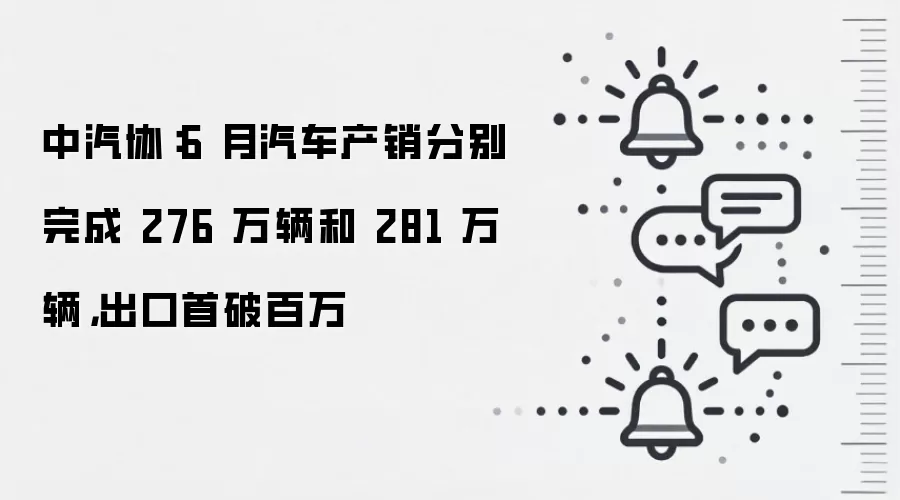 中汽协：6 月汽车产销分别完成 276 万辆和 281 万辆，出口首破百万
