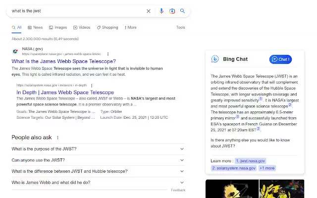Bing Chat (GPT-4) in Google : 在Google搜索结果旁边，还有来自新Bing聊天的答案！