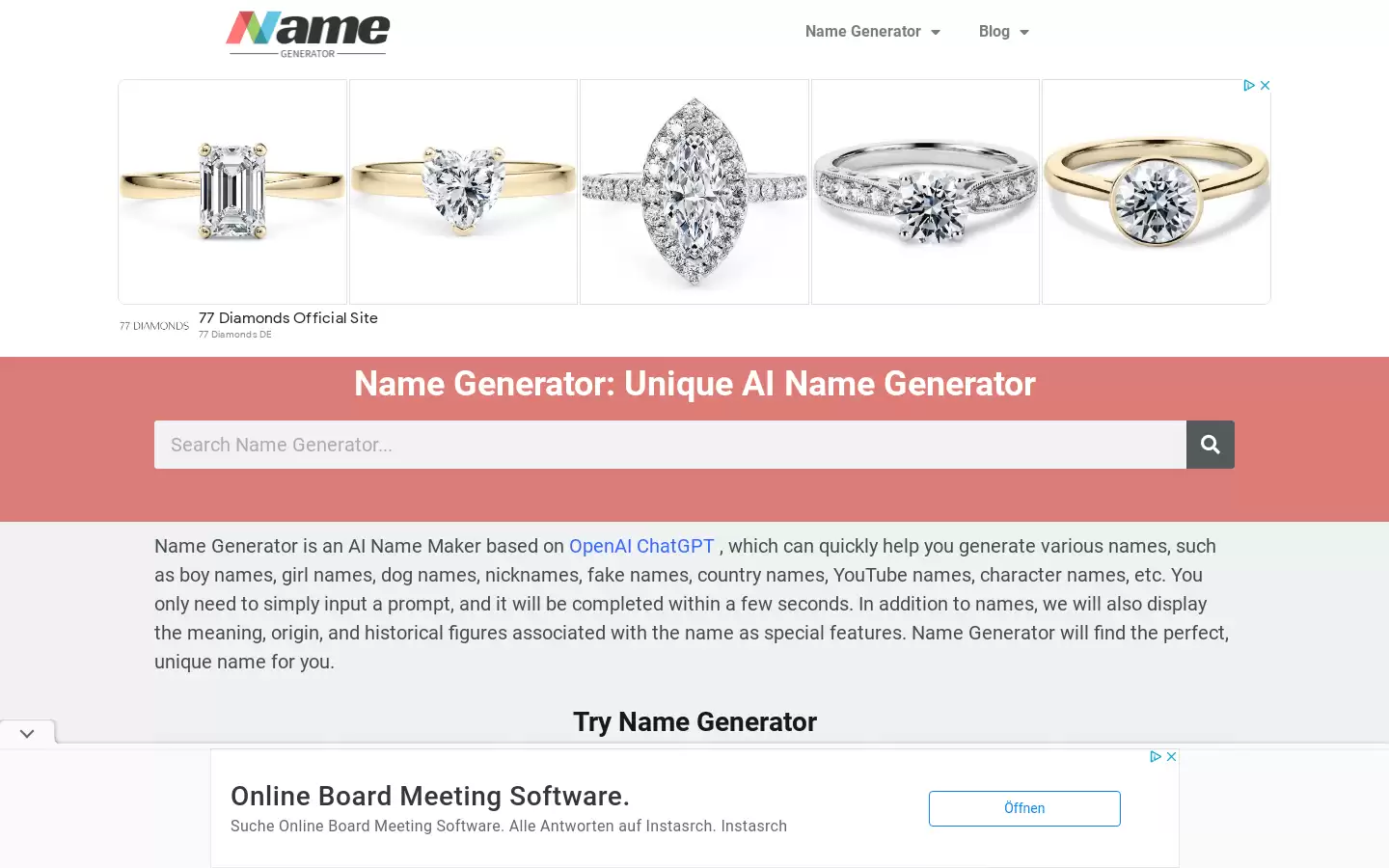 Name Generator : 基于OpenAI ChatGPT的独特AI名称生成器