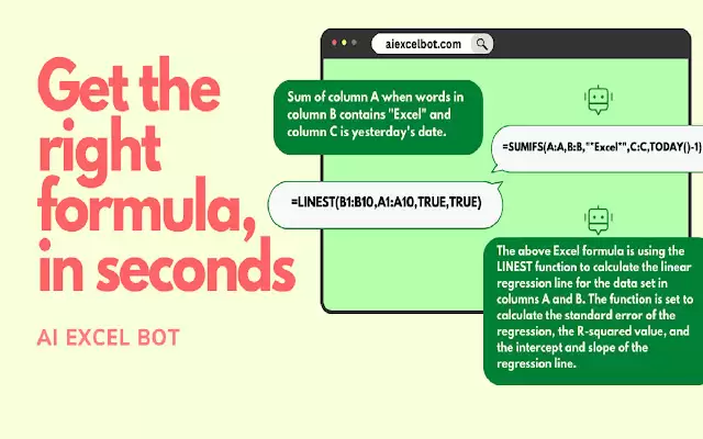 AI Excel Bot : ChatGPT Excel Assistant : ChatGPT助手：Excel和Google Sheets公式助手