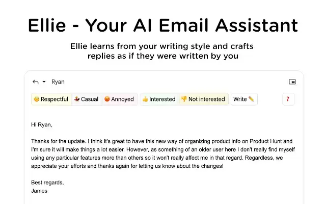 Ellie - Your AI Email Assistant : 智能AI邮件助手,以你的写作风格为你撰写邮件回复。