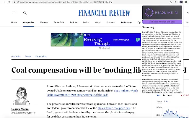 Headline AI : 这个扩展可以快速概括新闻文章和其他内容