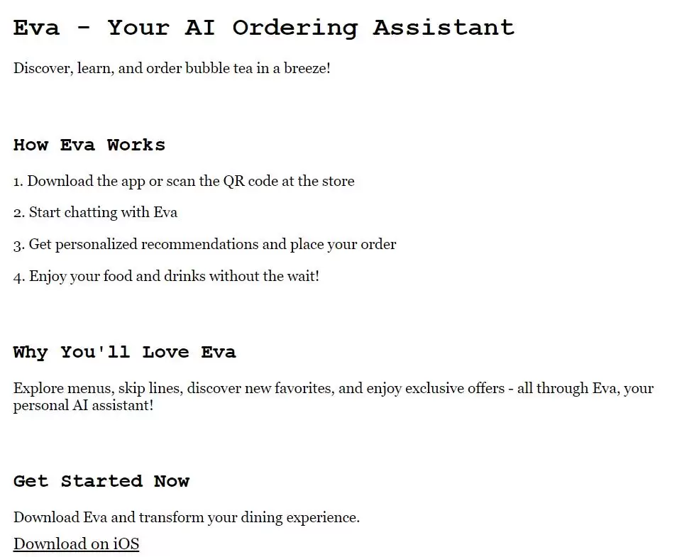 Eva  : 探索、学习、轻松点餐的AI助手