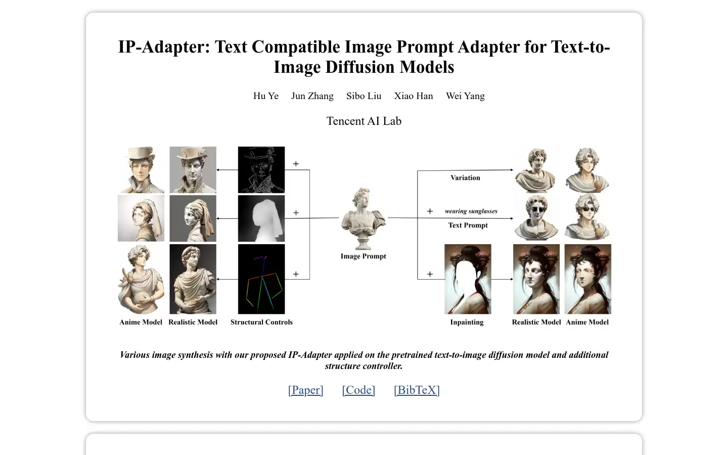 IP-Adapter : 文本兼容图像提示适配器，用于文本到图像扩散模型。