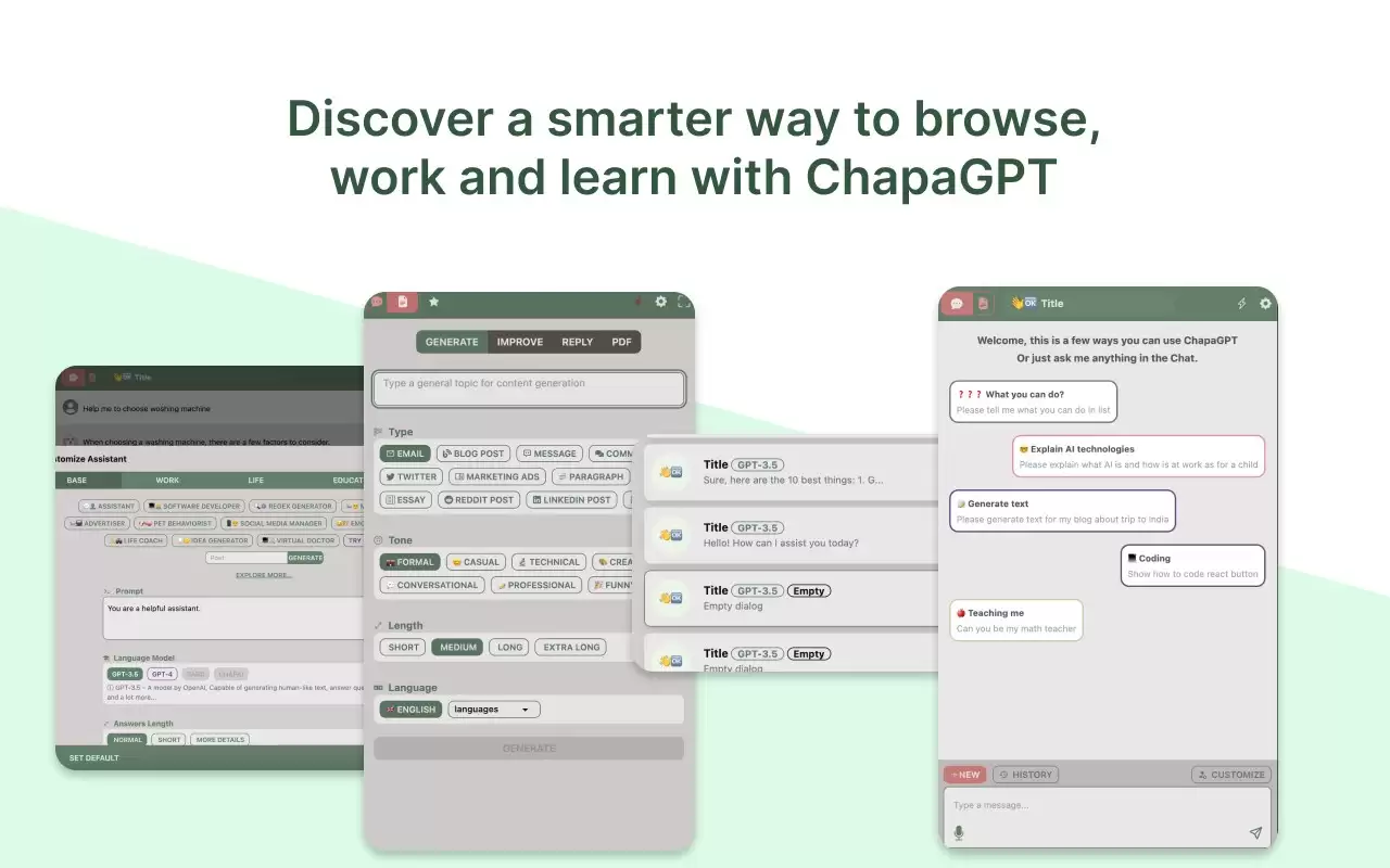 ChapaGPT - Your AI Assistant powered by GPT : 探索一种更智能的浏览方式，利用GPT进行聊天、上下文感知和文本纠正