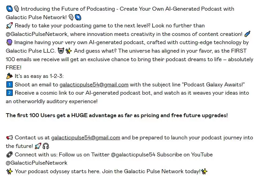 Galactic Pulse LLC : 未来的播客生成工具