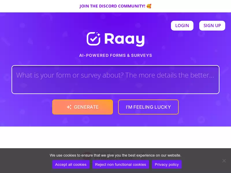 Raay : 在几秒钟内从问题到行动洞察力！创建您的免费表单或调查问卷，分享它，并使用AI分析答案。