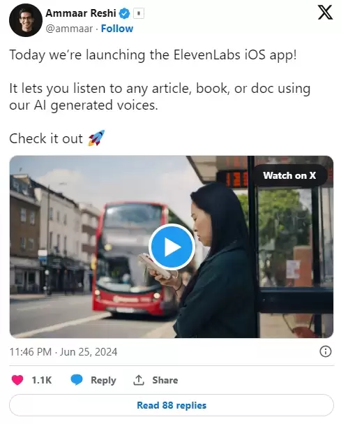 ElevenLabs推首个iOS应用Reader,可将任何文本转化为AI语音